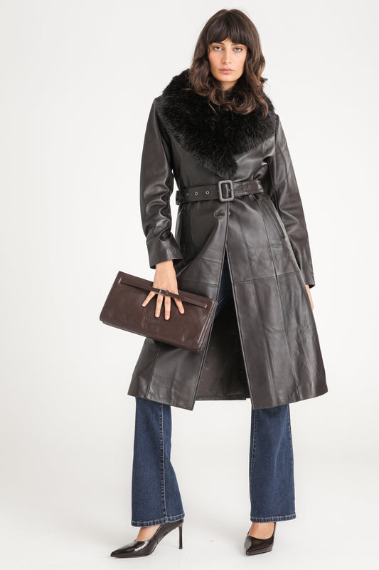 Leather Fur Collar Coat