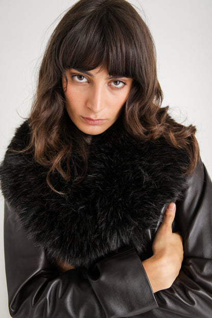 Leather Fur Collar Coat