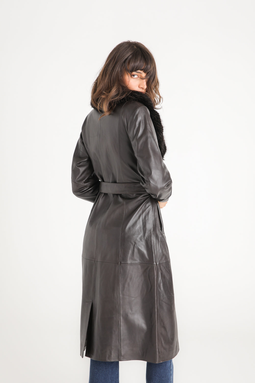Leather Fur Collar Coat