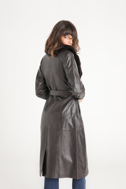 Leather Fur Collar Coat