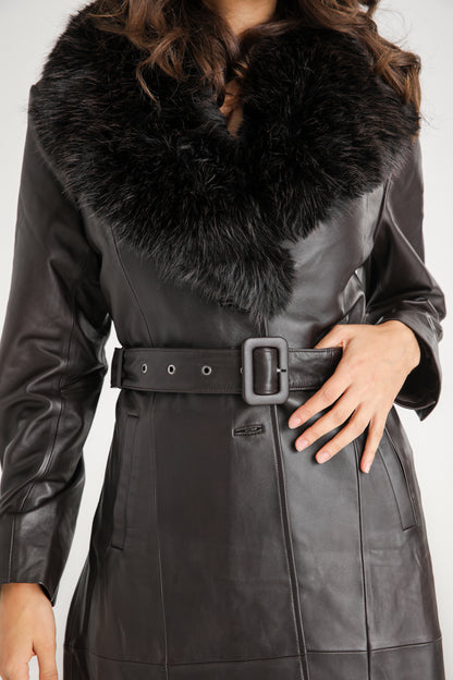 Leather Fur Collar Coat