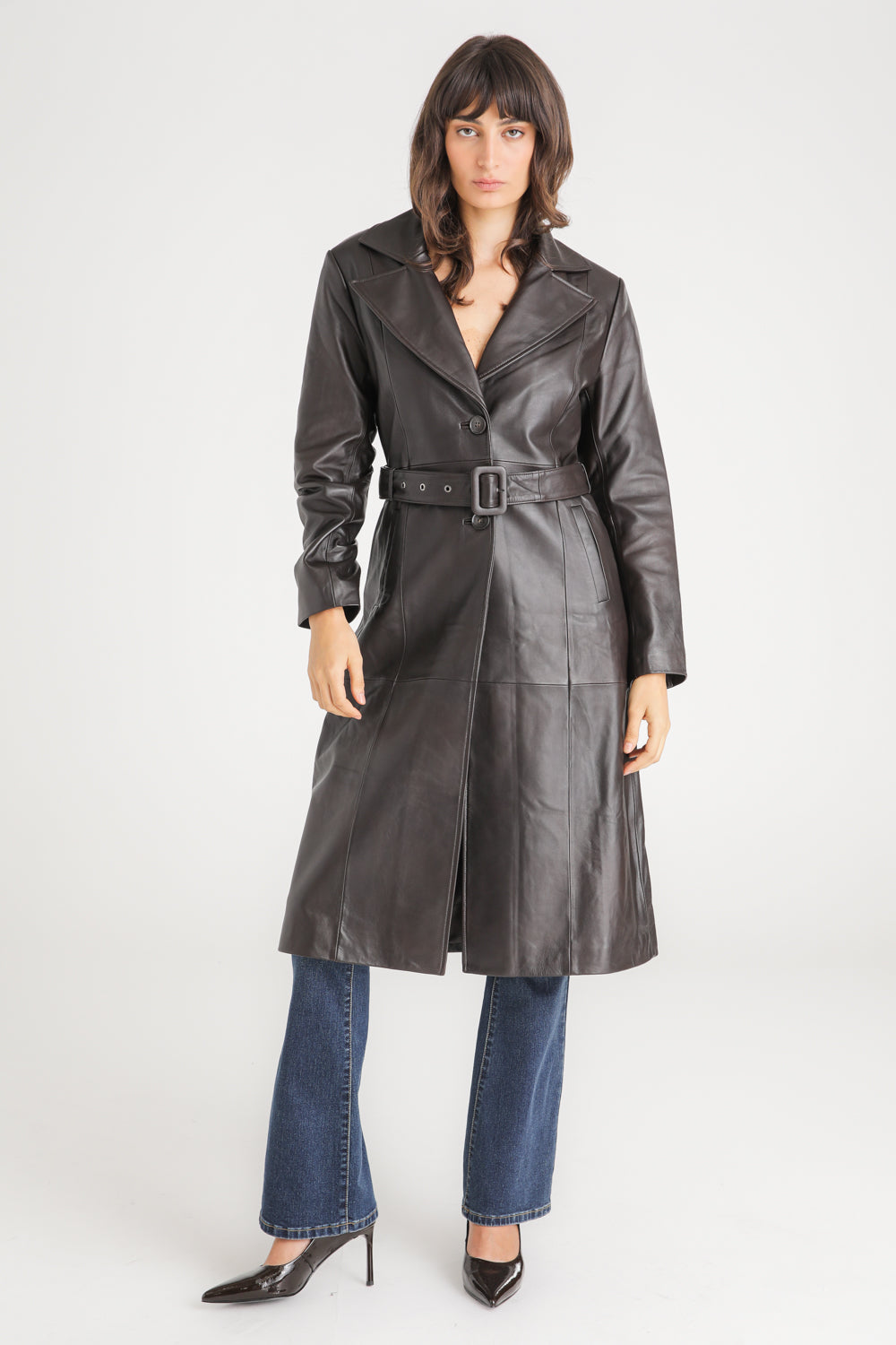 Leather Fur Collar Coat