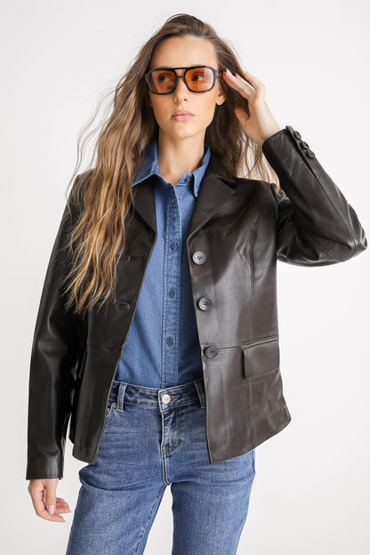 Fitted Leather Blazer