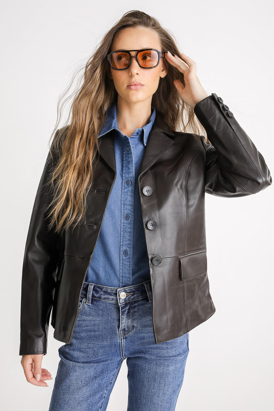 Fitted Leather Blazer