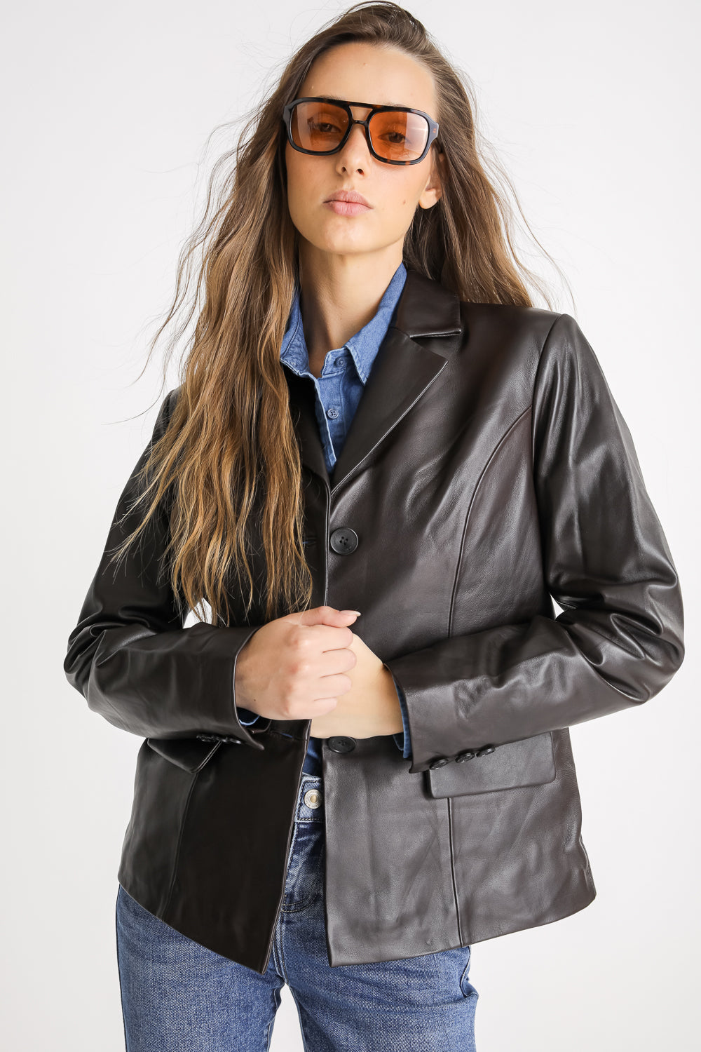 Fitted Leather Blazer