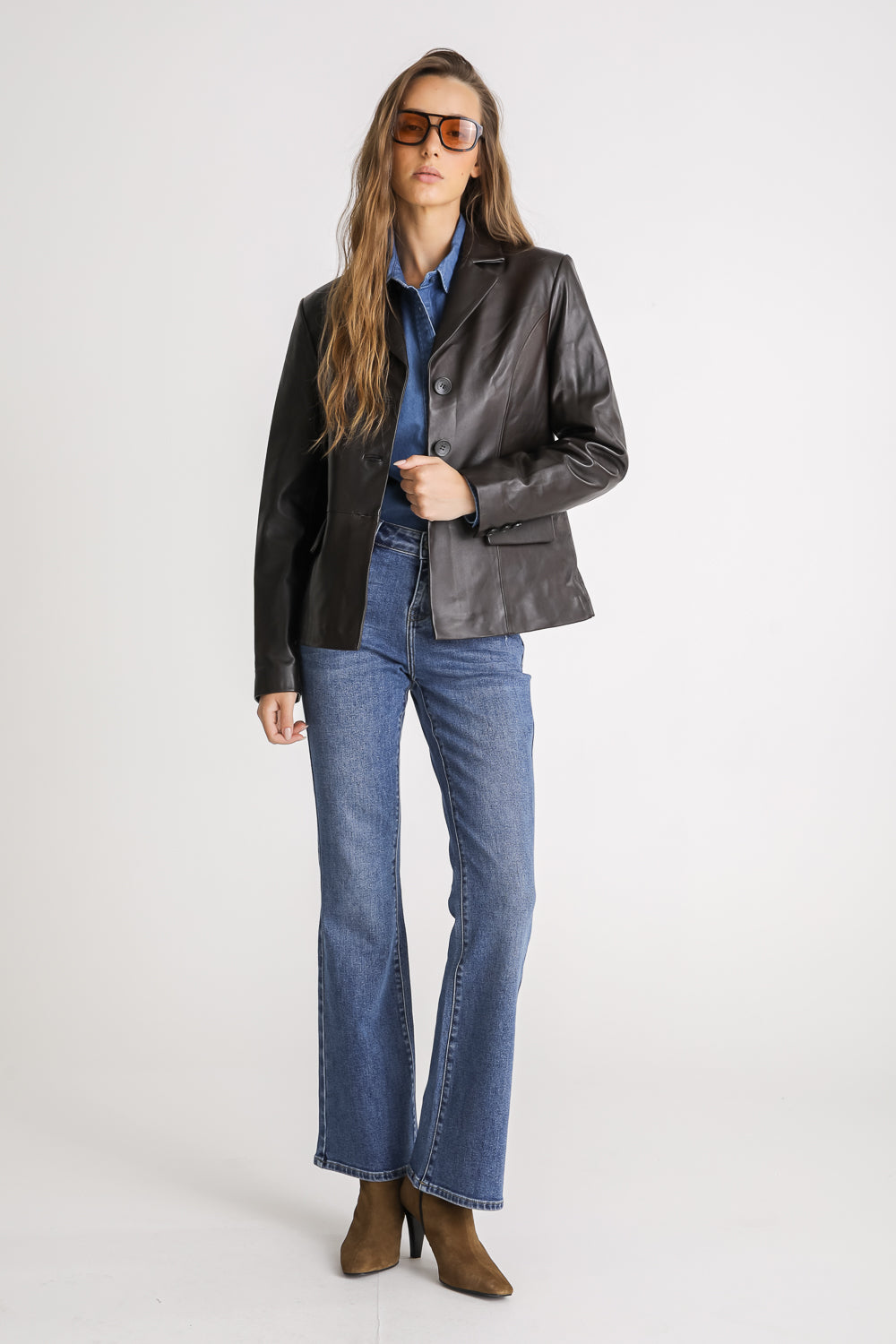 Fitted Leather Blazer