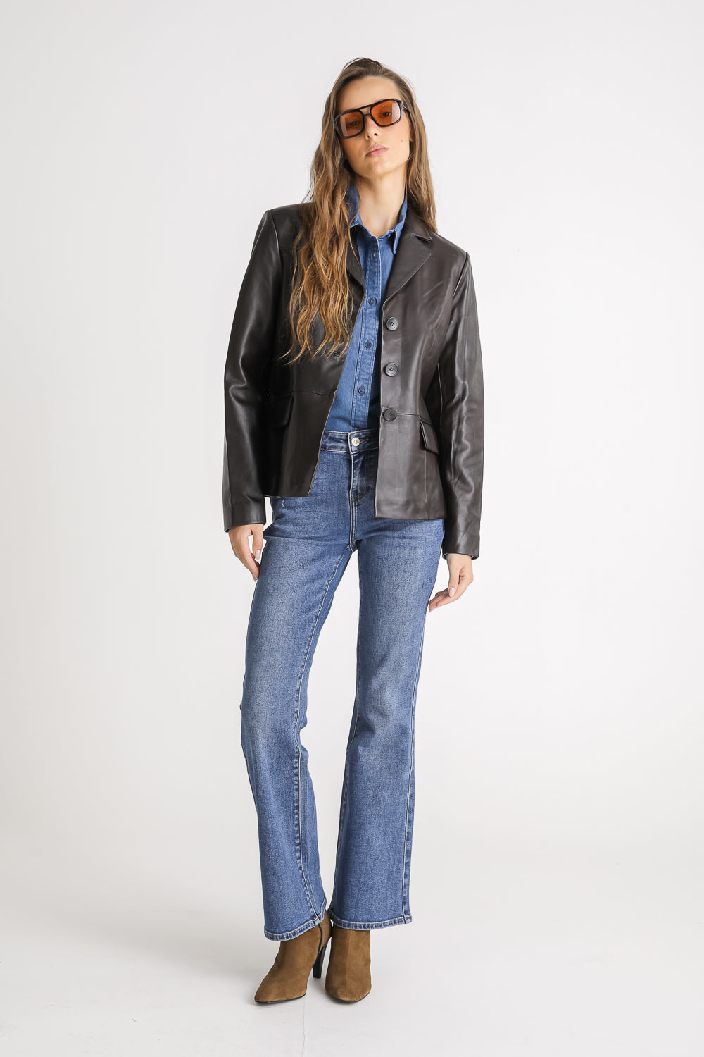Fitted Leather Blazer