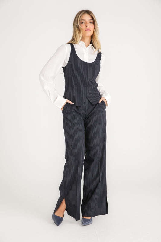 Wide Leg Pinstripe Trousers