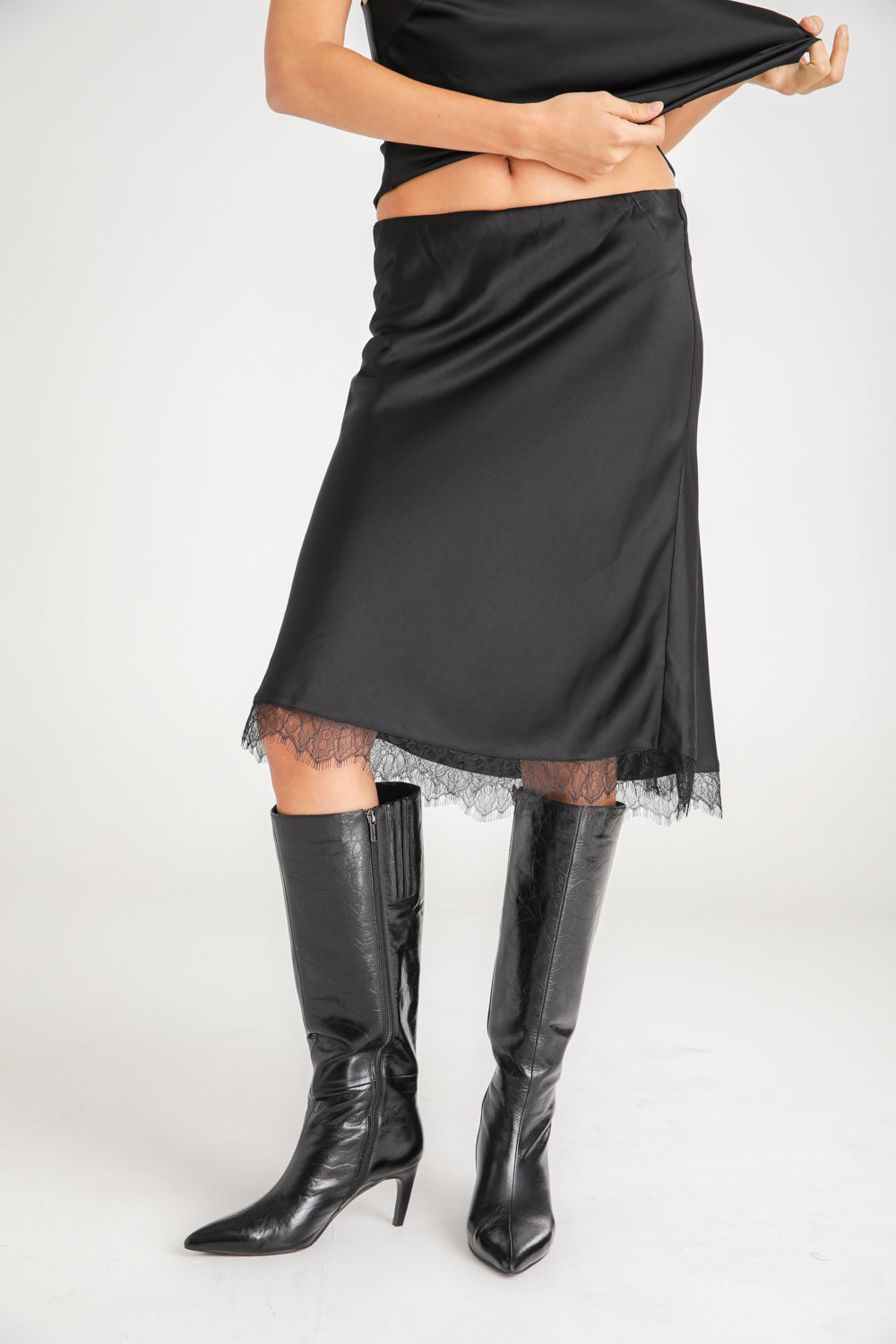 Satin Lace Trim Skirt