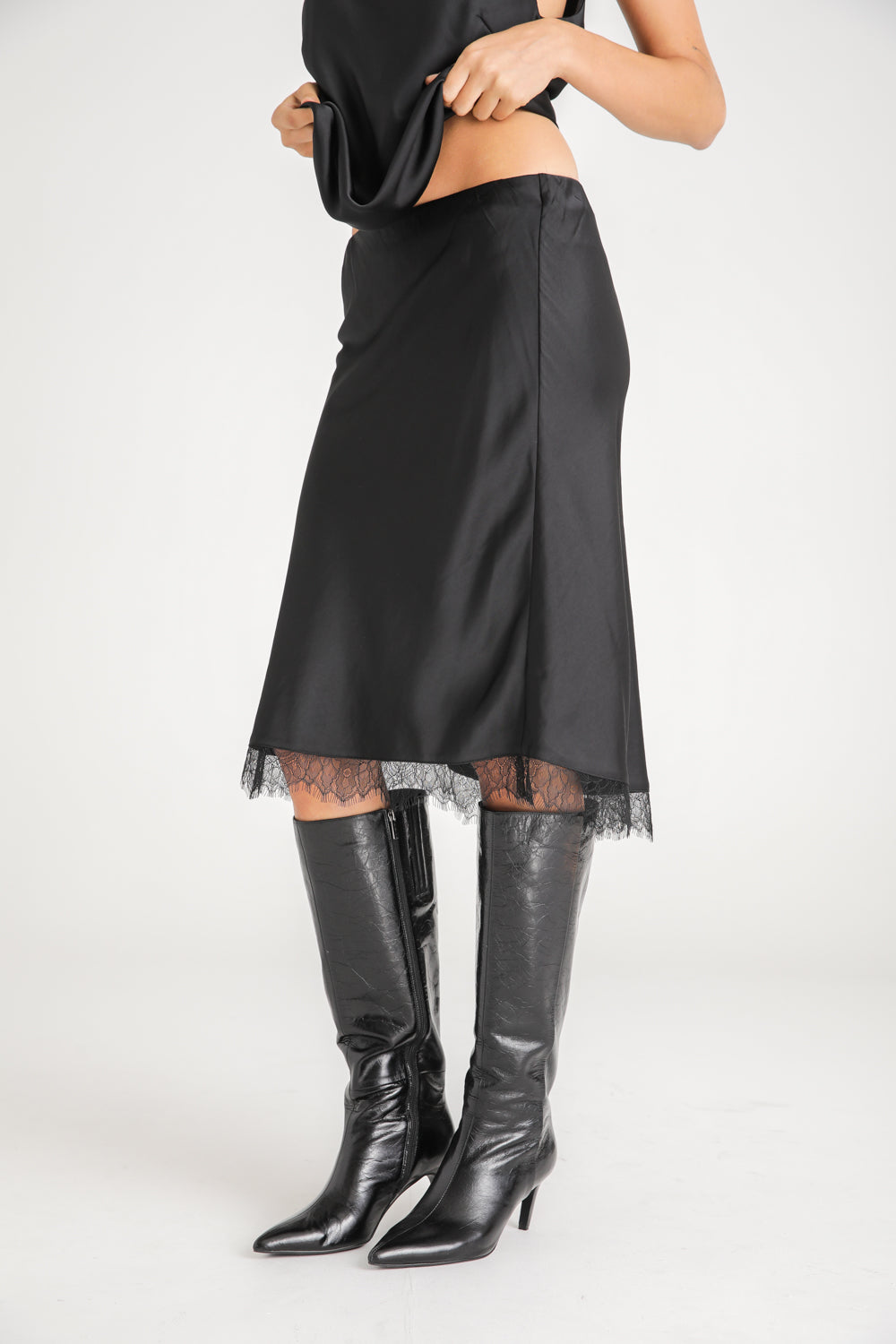 Satin Lace Trim Skirt
