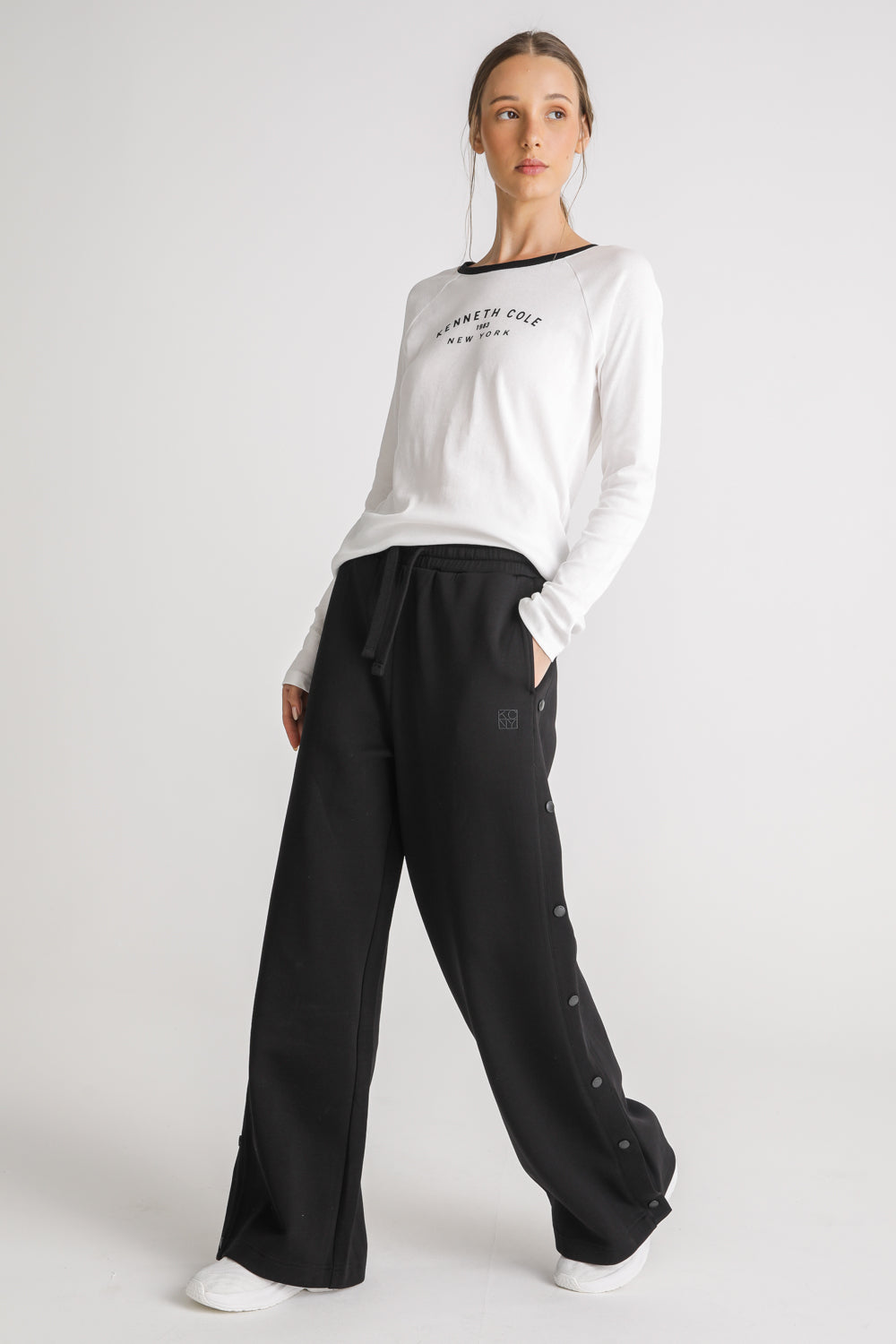 Snap Button Wide Leg Sweatpants