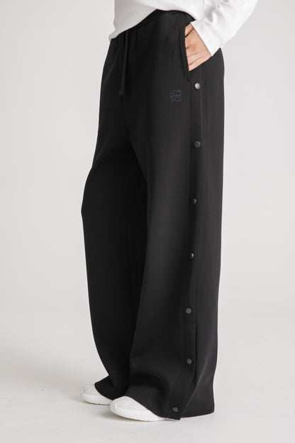 Snap Button Wide Leg Sweatpants