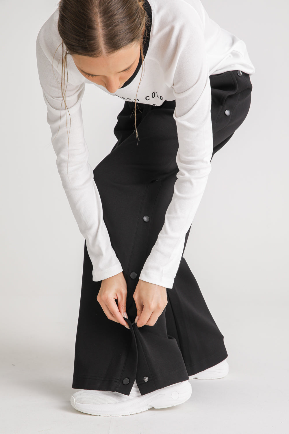 Snap Button Wide Leg Sweatpants