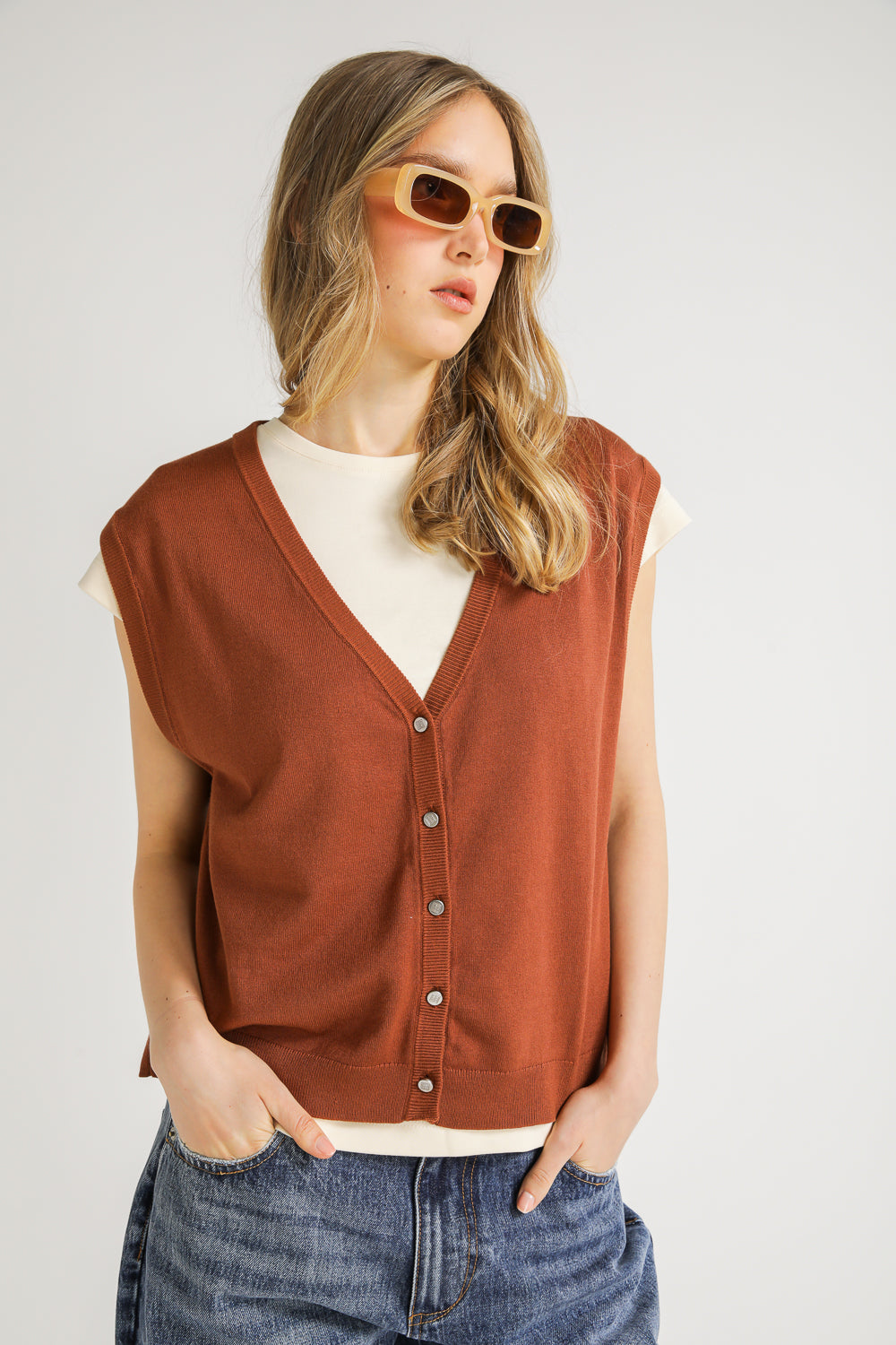 Button Front Knit Vest