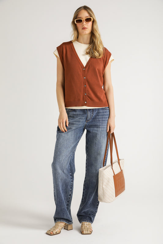Button Front Knit Vest