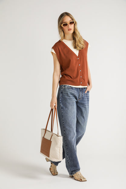 Button Front Knit Vest