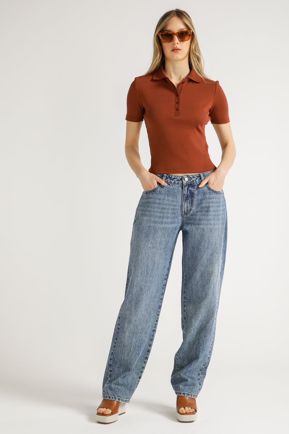 Ribbed Polo Top