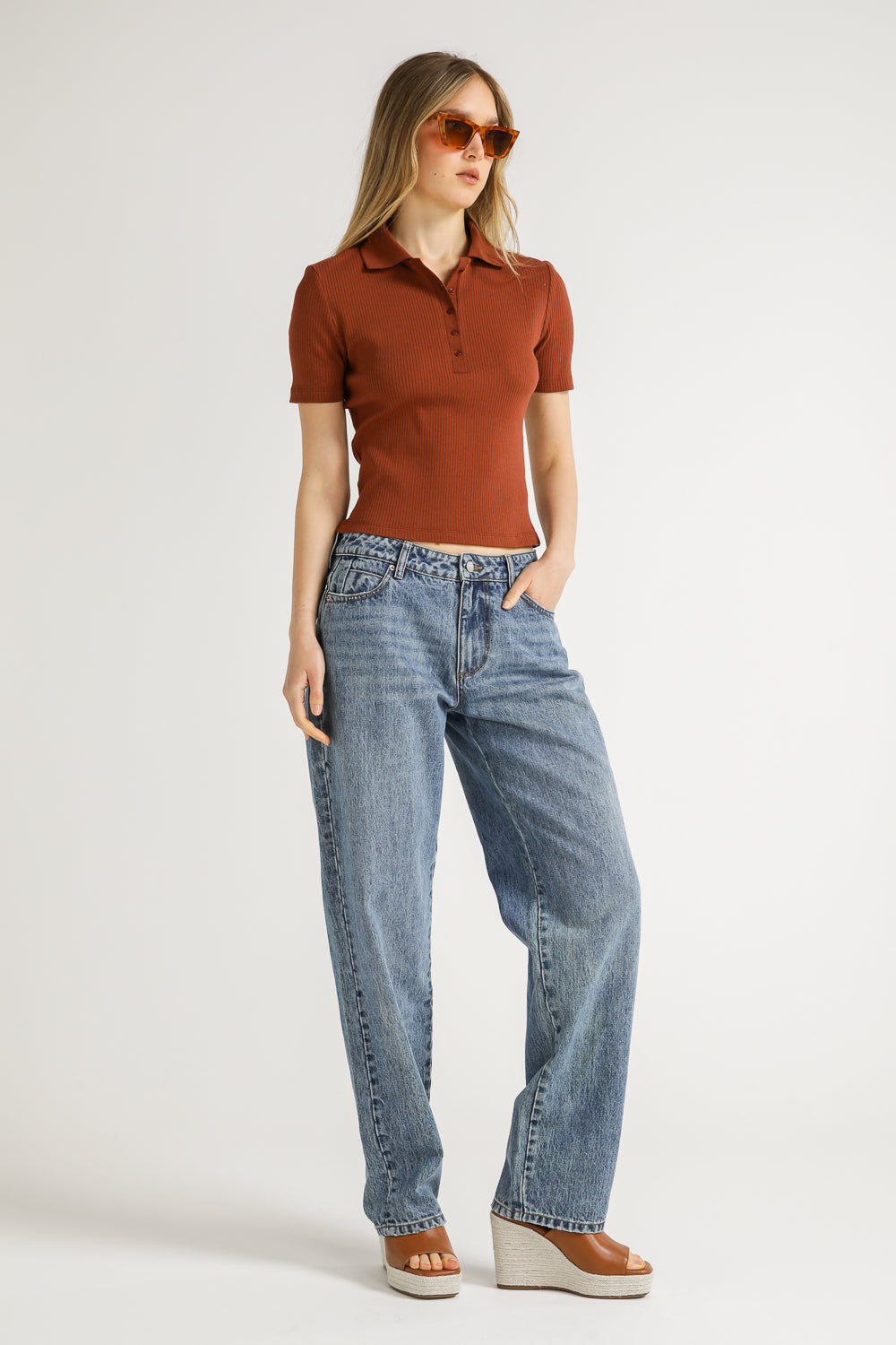 Ribbed Polo Top