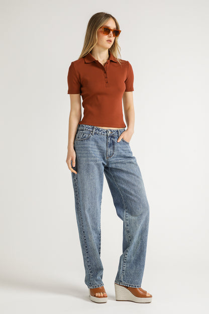 Ribbed Polo Top