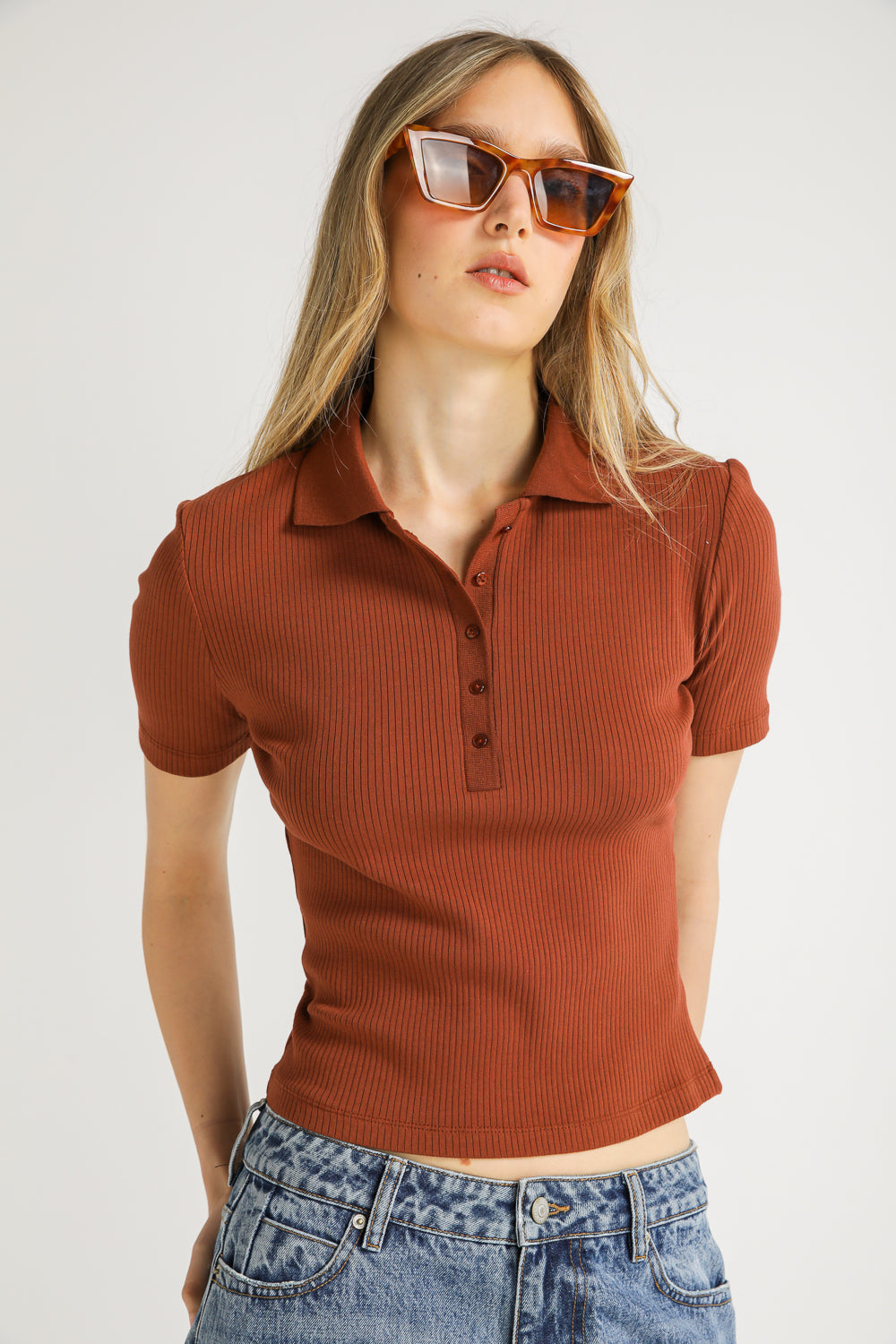 Ribbed Polo Top