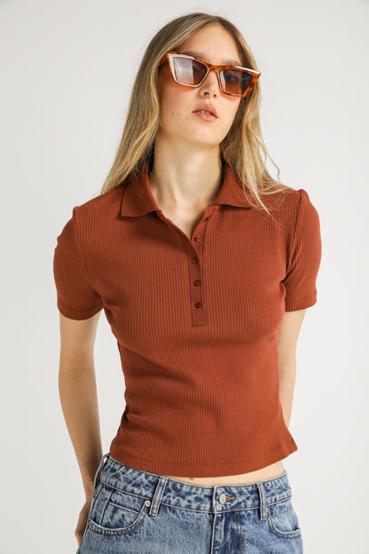 Ribbed Polo Top