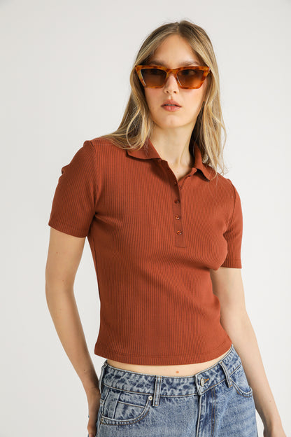 Ribbed Polo Top