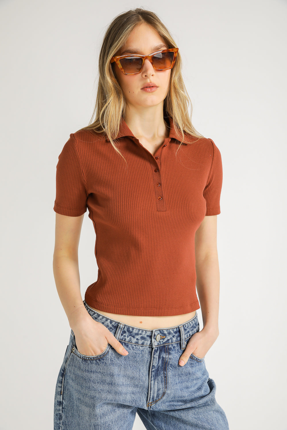 Ribbed Polo Top