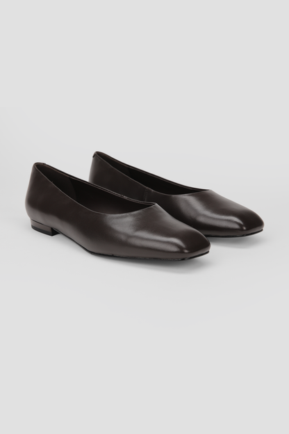 Square Toe Leather Ballet Flats