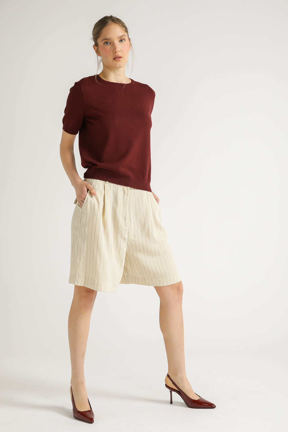 Ribbed Knit T Shirt