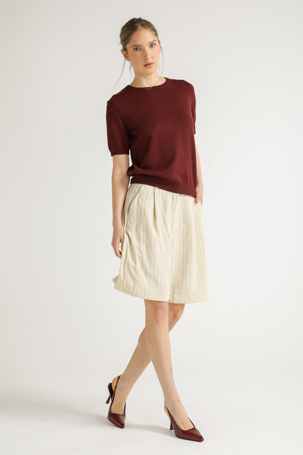 Ribbed Knit T Shirt