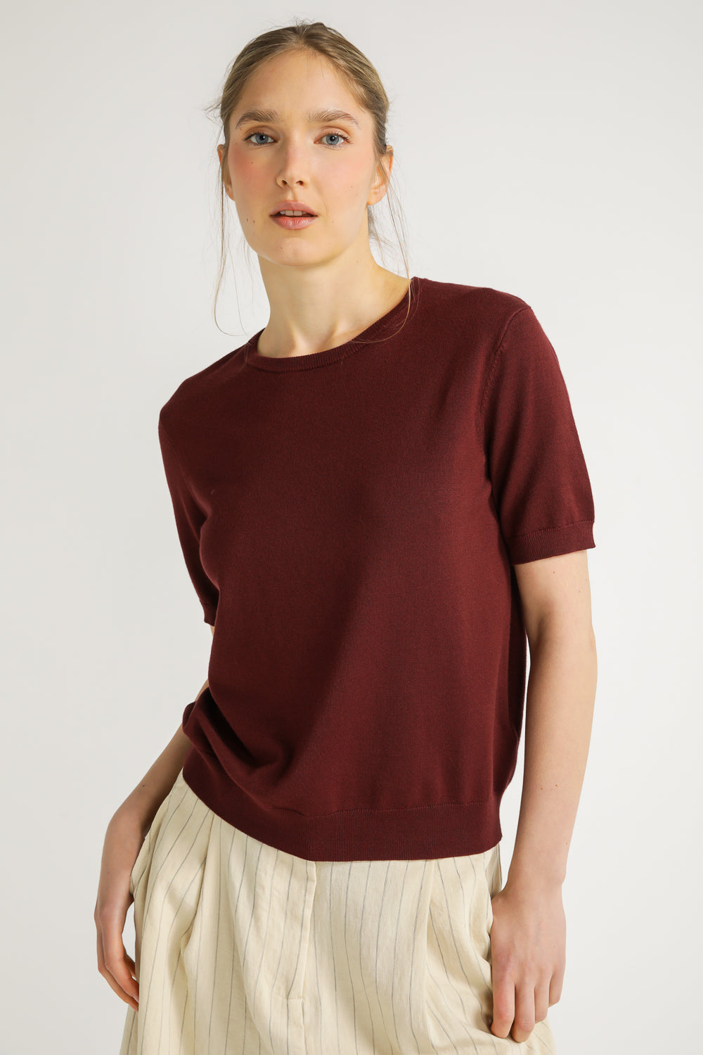 Ribbed Knit T Shirt