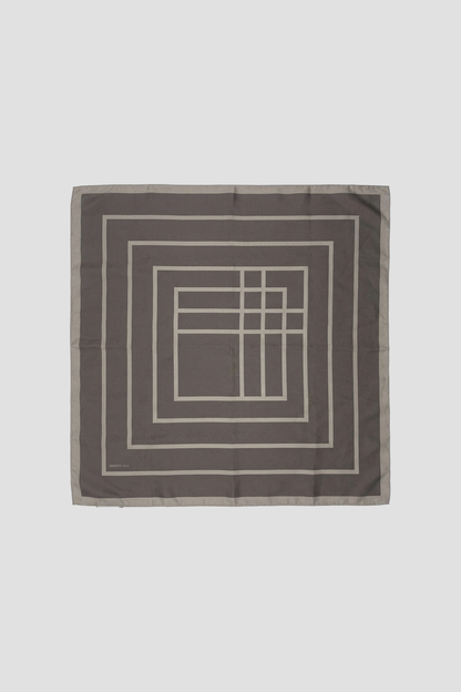 Brown Scarf with Minimalist Geometric Square Print