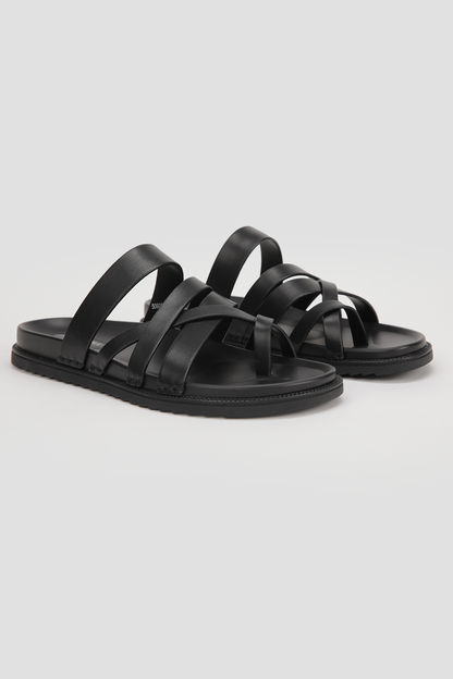 Leather Cross Strap Slides
