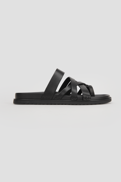 Leather Cross Strap Slides