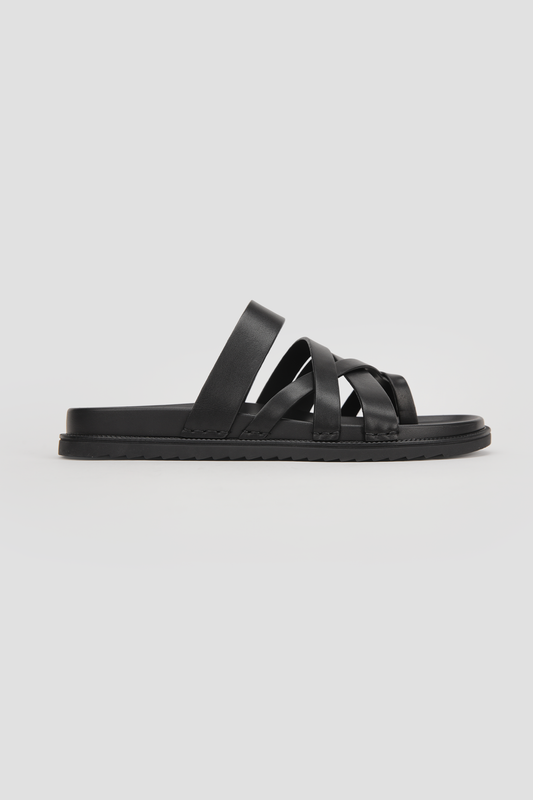 Leather Cross Strap Slides