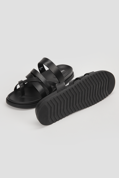 Leather Cross Strap Slides