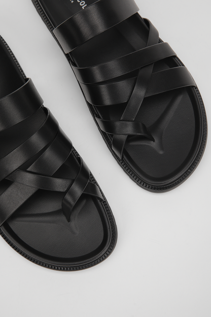 Leather Cross Strap Slides