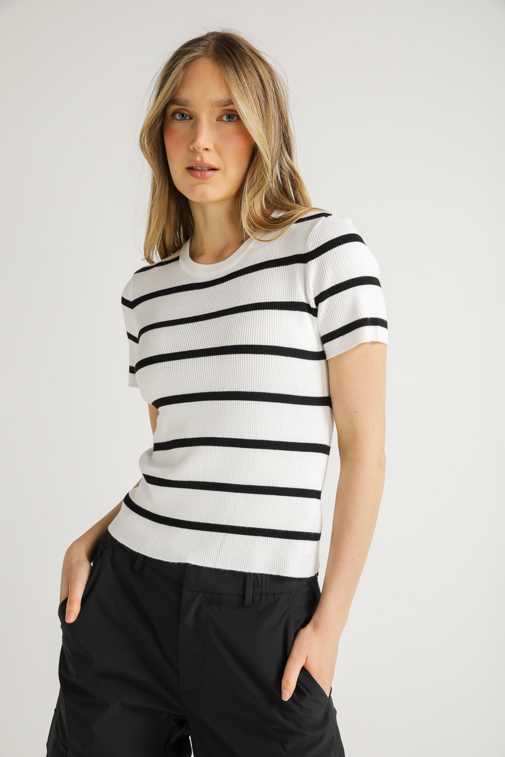 Striped Rib Knit Tee