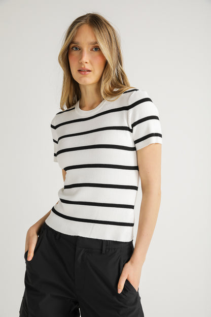 Striped Rib Knit Tee