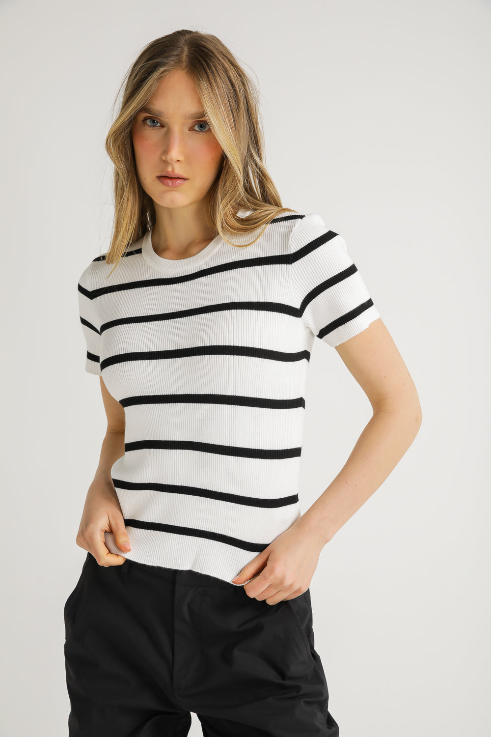 Striped Rib Knit Tee