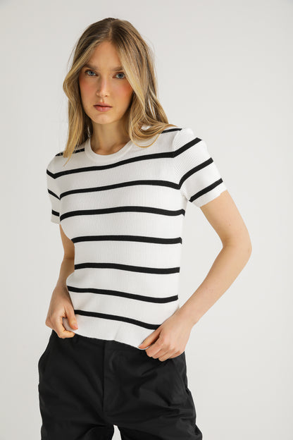 Striped Rib Knit Tee
