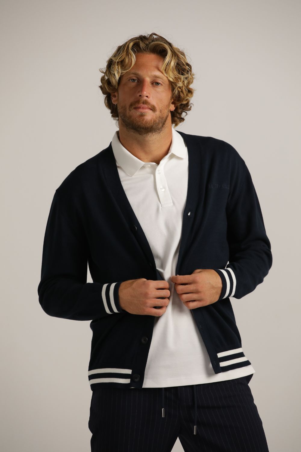 Contrast-Stripe Cardigan In Cotton