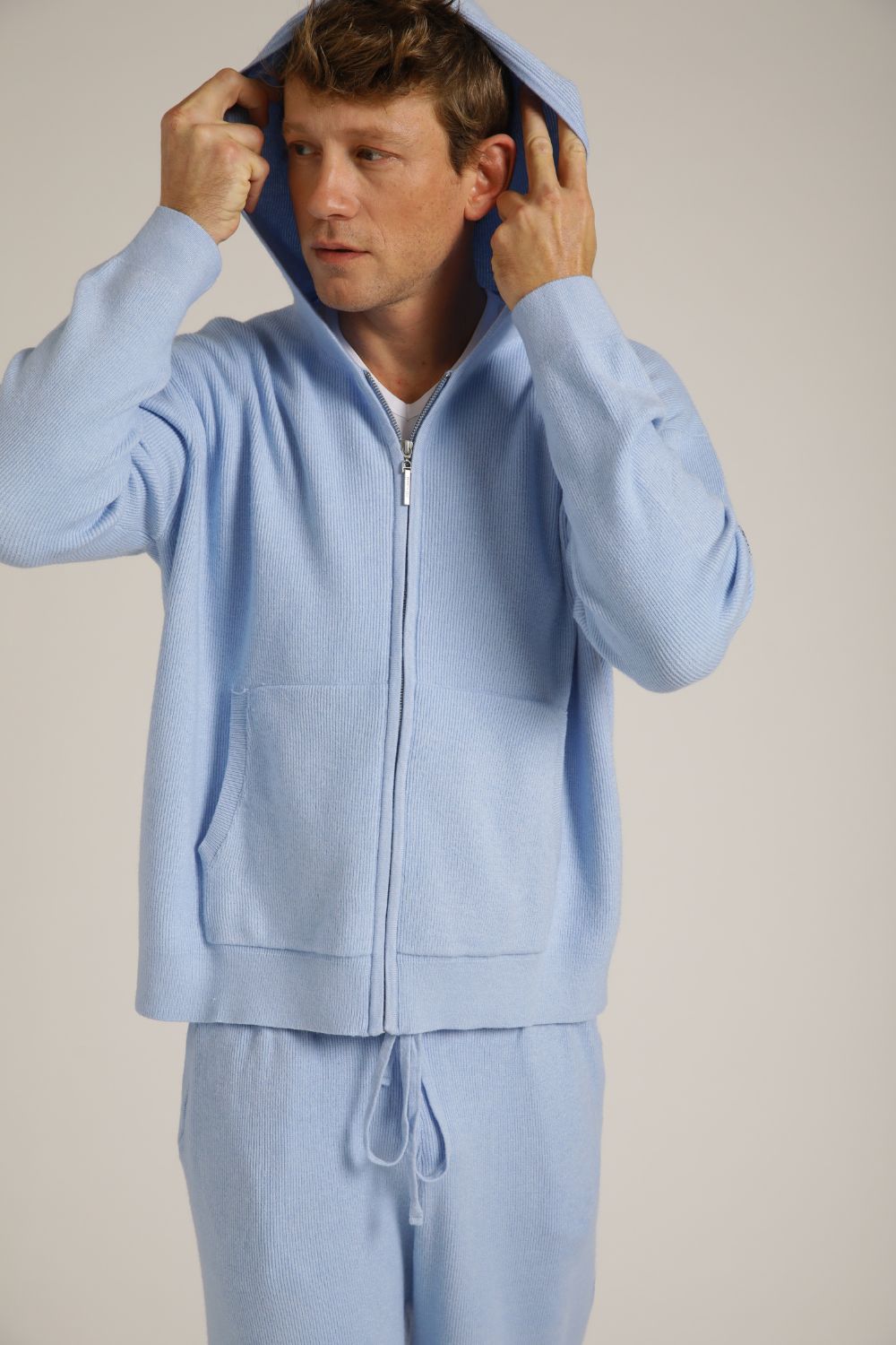 Knitted Rib Zipped Hoodie