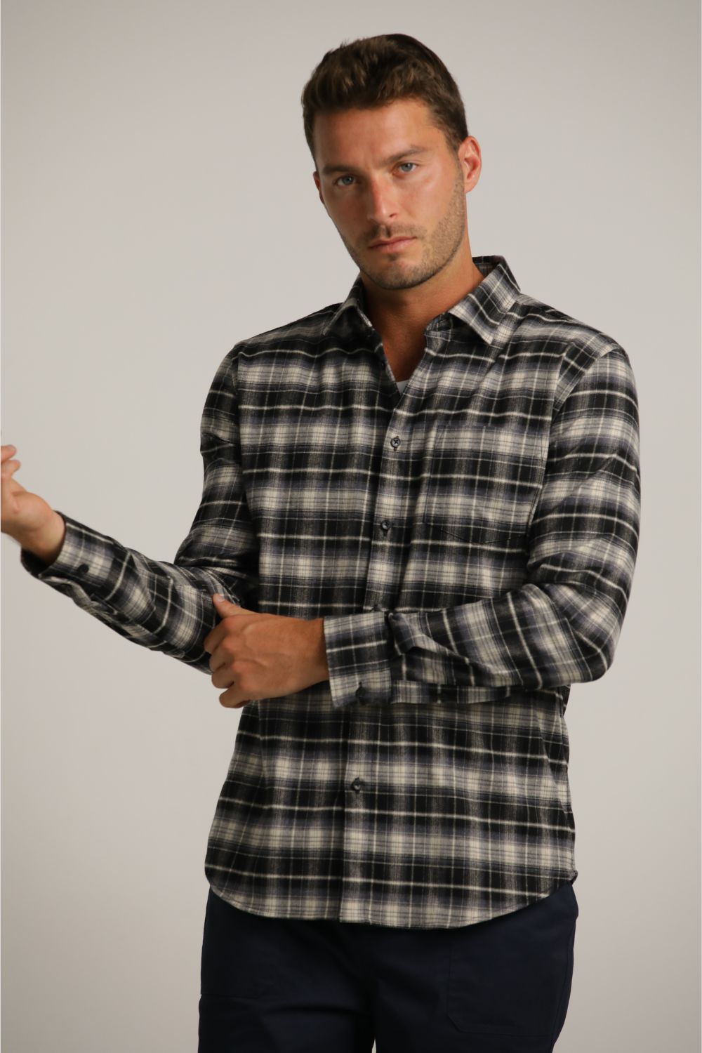 Flannel Button-Up Shirt In Checked Pattern