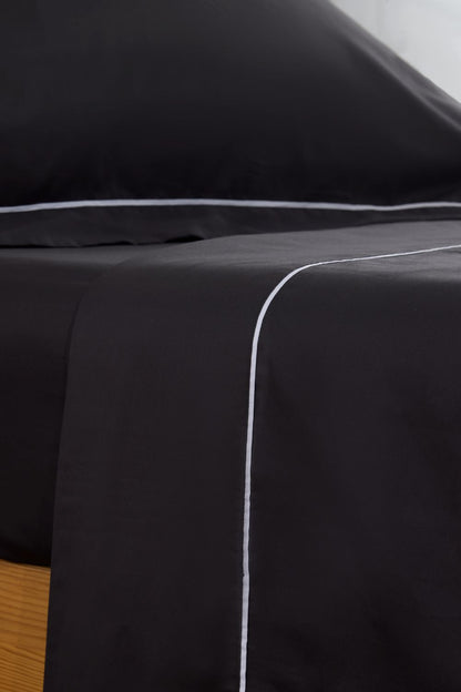 Black Sateen Duvet Cover with Signature Embroidery