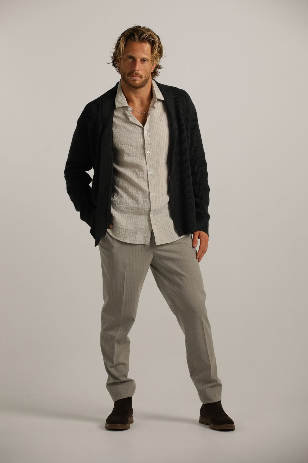 Rib-Knit Fit Cardigan In Cotton