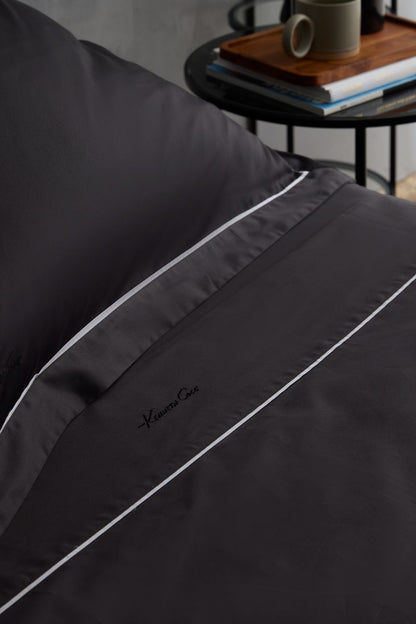 Black Sateen Duvet Cover with Signature Embroidery