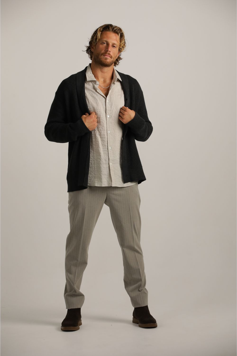 Rib-Knit Fit Cardigan In Cotton