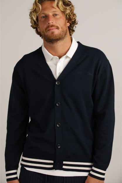 Contrast-Stripe Cardigan In Cotton