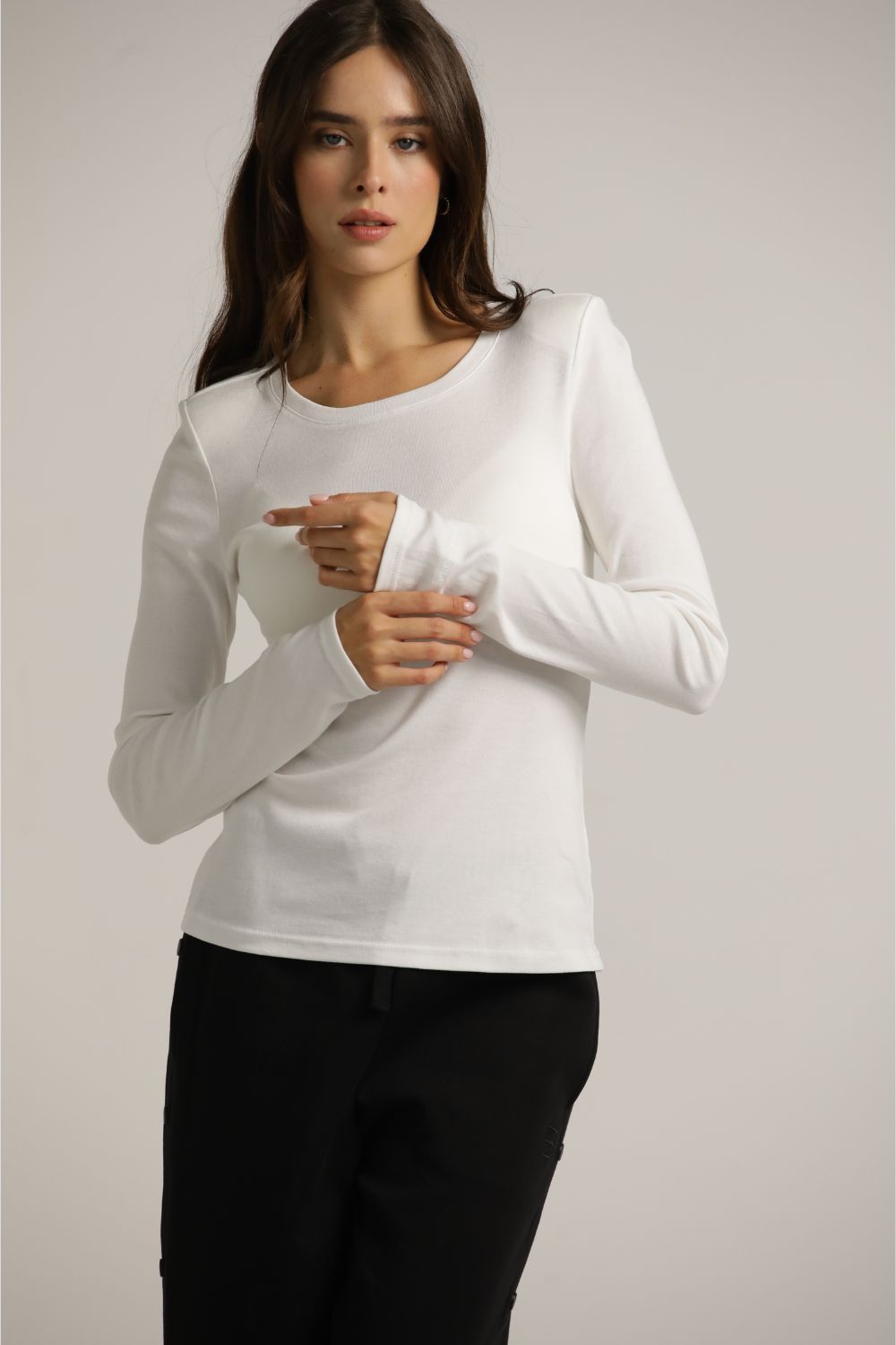 Long-Sleeve Cotton T-Shirt With Thumbholes